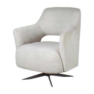 Featuring a large rounded single chair in neutral grey
