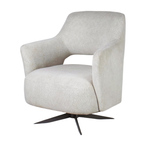 Featuring a large rounded single chair in neutral grey