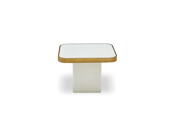 Featuring a low spare coffee table with rounded edges